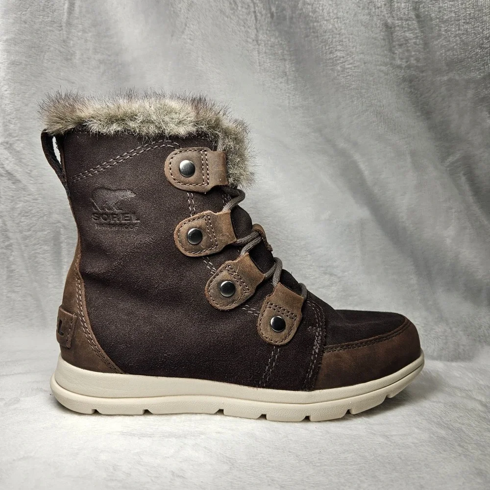 Sorel Explorer Joan Women's Boots Size 6 Brown Suede‎ Waterproof Winter Fur